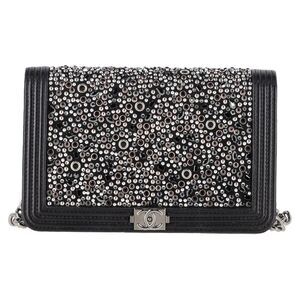 Chanel Old Medium Boy Beaded Shoulder Bag in Black Calf Leather